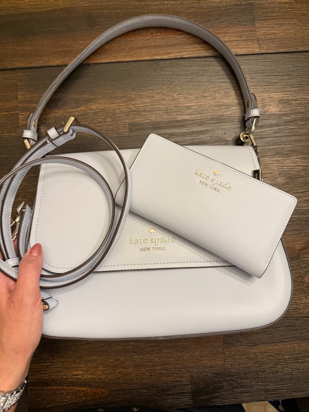 kate spade Light Blue Saffiano Crossbody Bag with Wallet